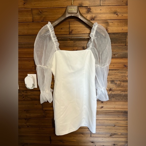 Amanda Uprichard Tia Puff Sleeve Mini Dress in White Women's Size small Bridal - Picture 2 of 10